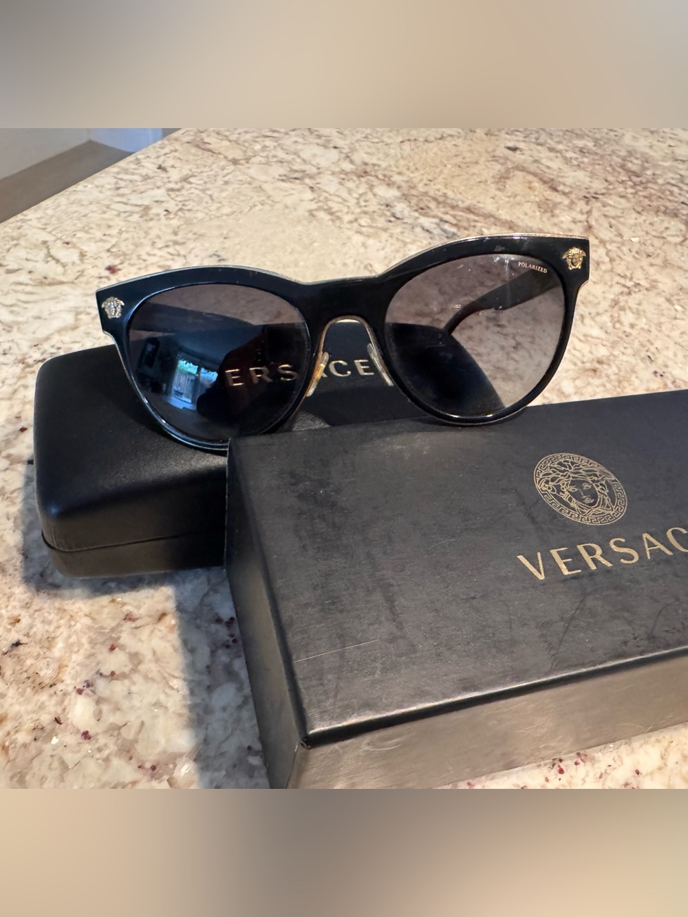 Versace Black Sunglasses with Gold Medusa Accents